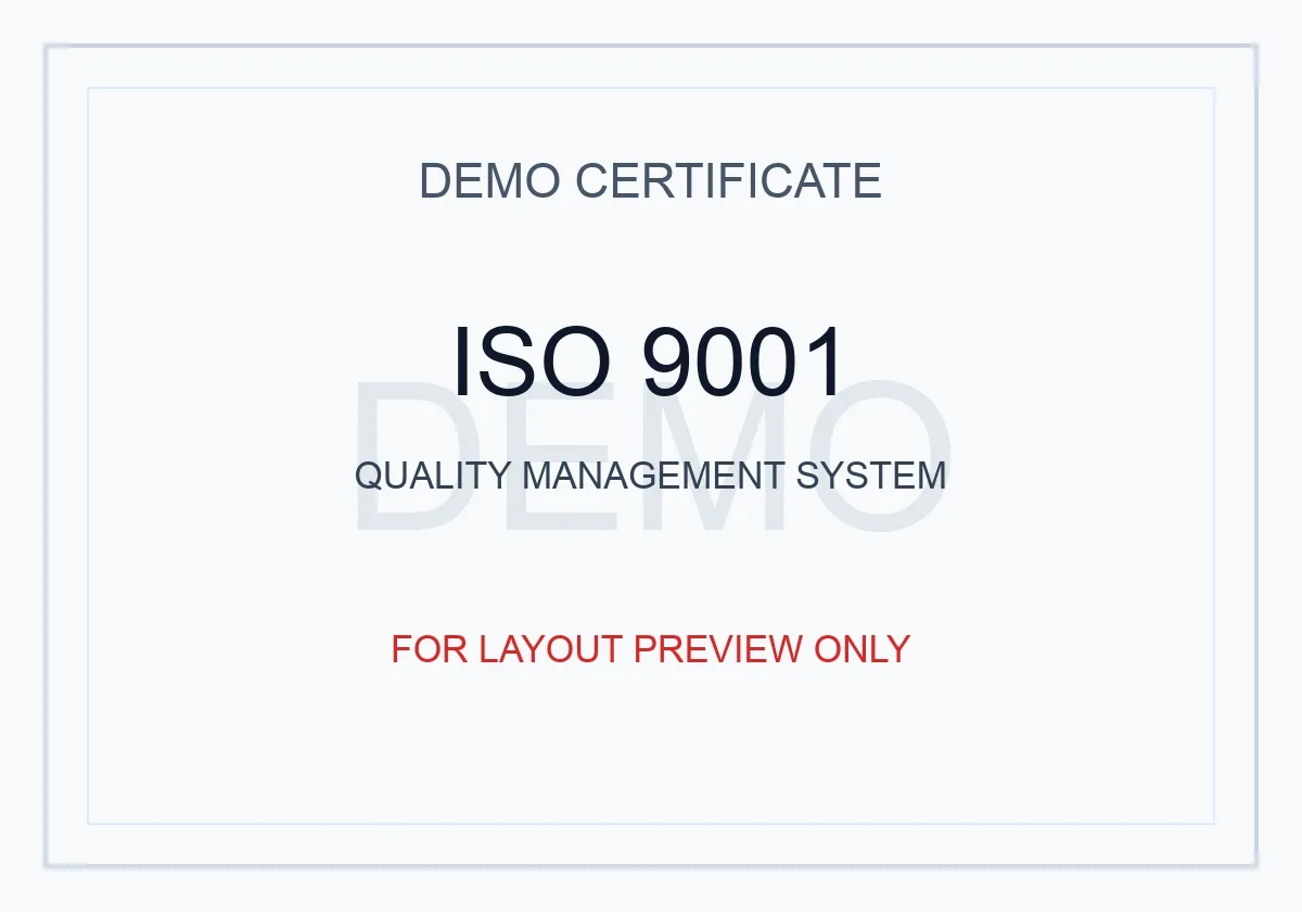 Demo ISO 9001 certificate for layout preview